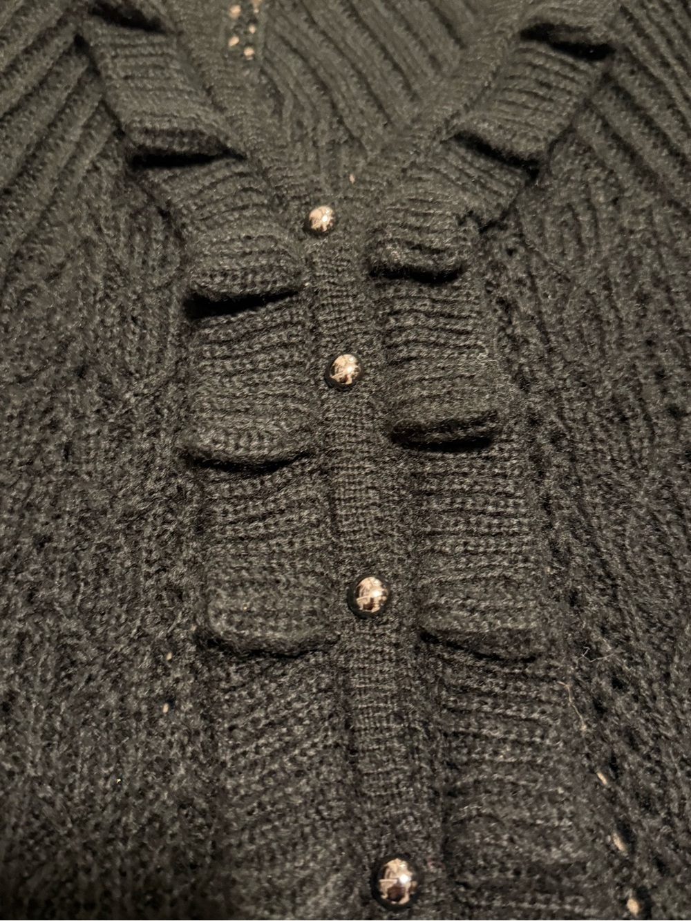 FARM Rio Black Ruffled Knit Button-Front Cardigan - Picture 5 of 5